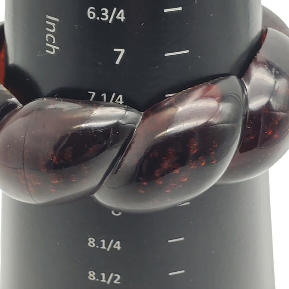 Vintage Root Beer Brown Acrylic Bangle Twisted Chunky Ribbed Bracelet Bubbles - Picture 7 of 9